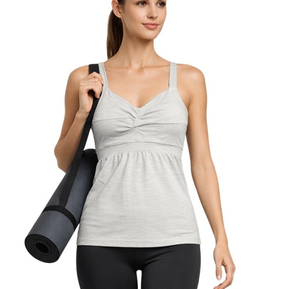 Athleta Twisted Knot Front Criss Cross Back Yoga Tank Top Grey XS